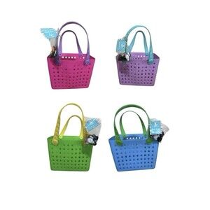 4X VIRAL EASTER MINI BOGG TOTE BASKETS BLUE, GREEN, PINK, PURPLE W/ CHARMS